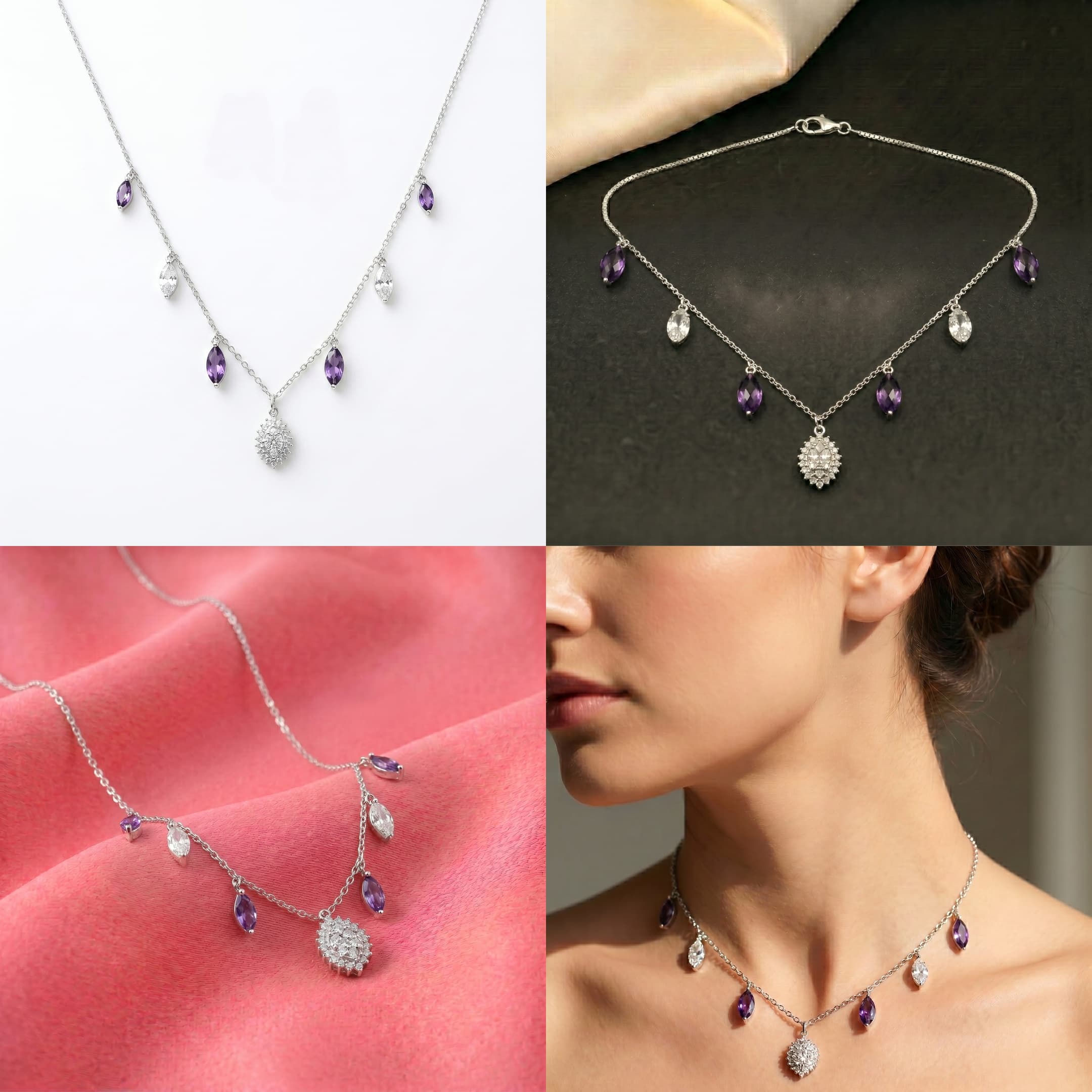 Amethyst Marquise Charm Necklace 5