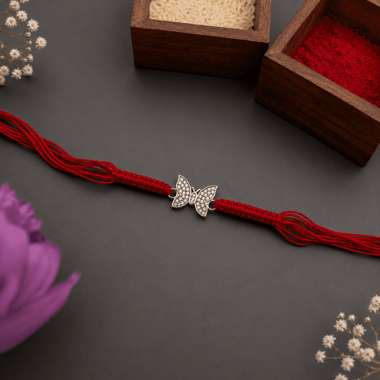 Butterfly CZ Silver Rakhi
