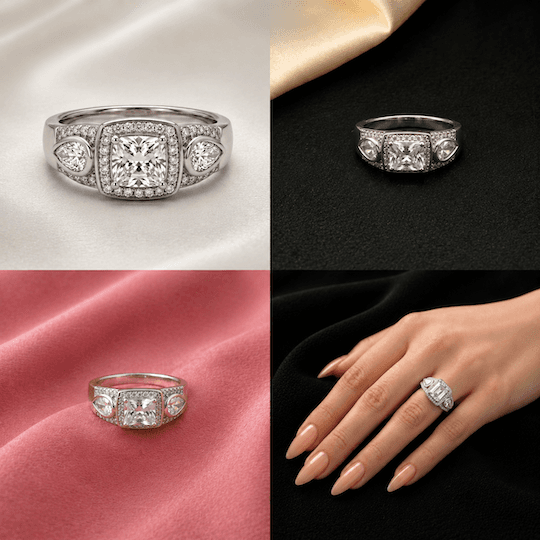 Cushion Three Stone Halo Ring 5