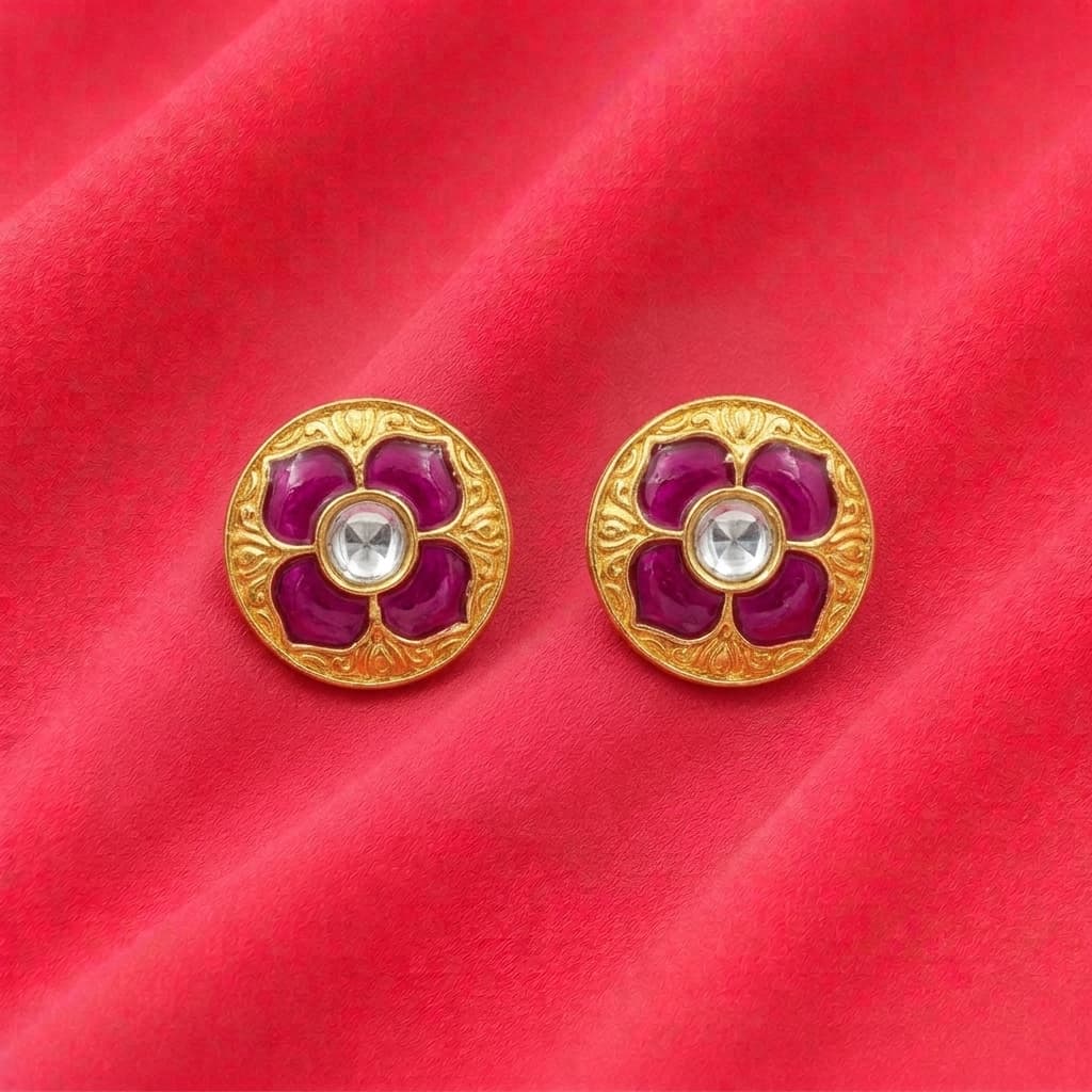 Enamel Rose Coin Stud Earrings 3
