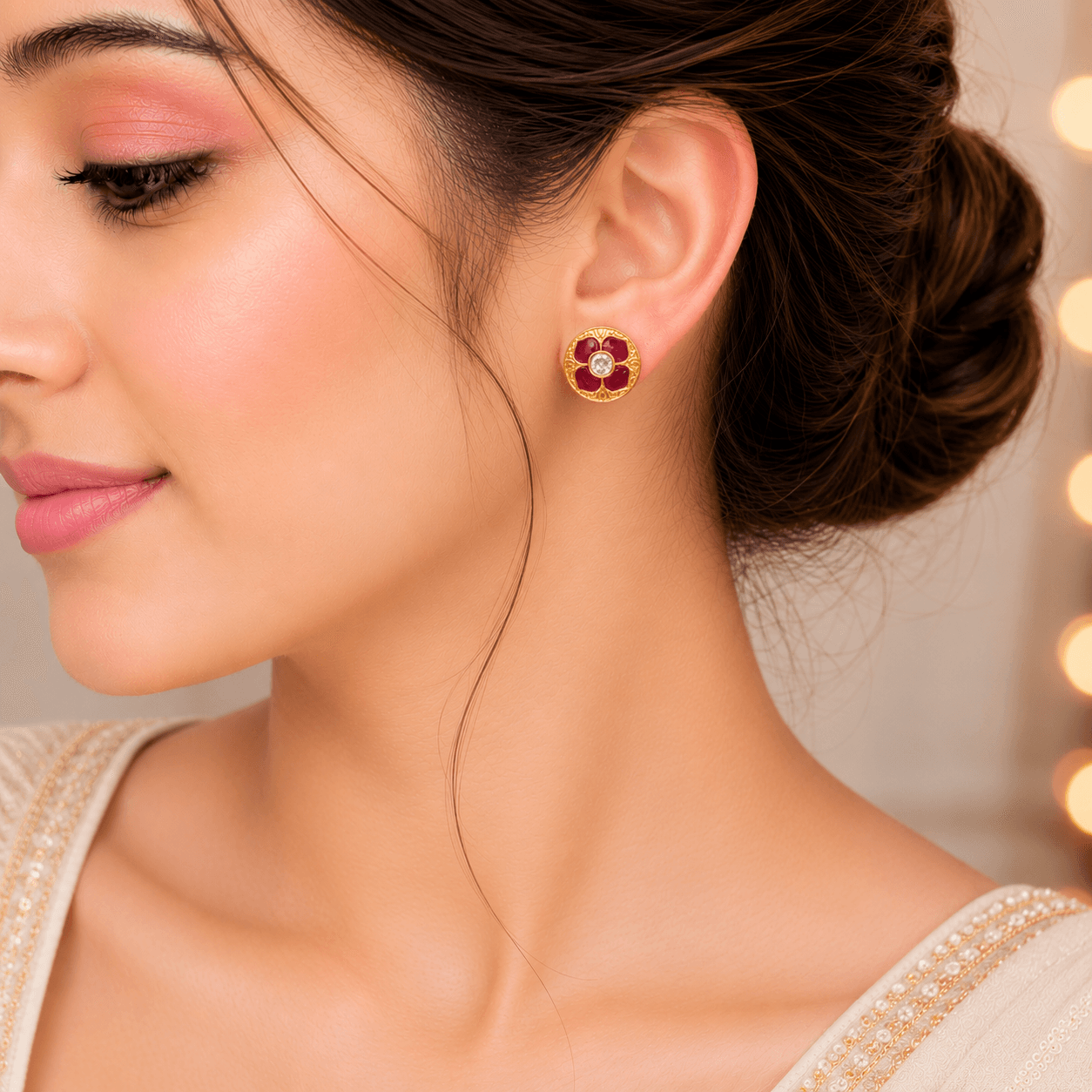 Enamel Rose Coin Stud Earrings 4