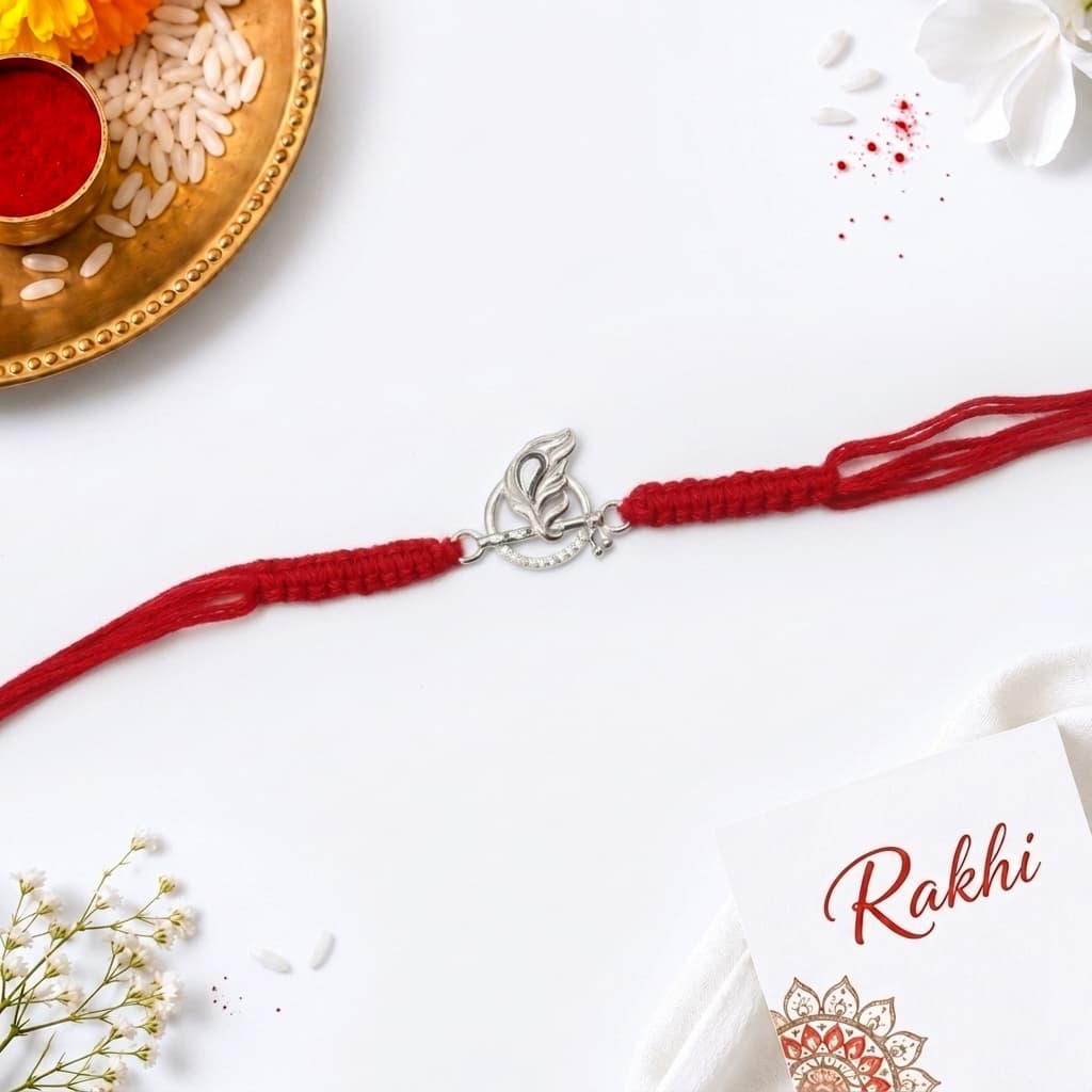 Feather Wing CZ Silver Rakhi