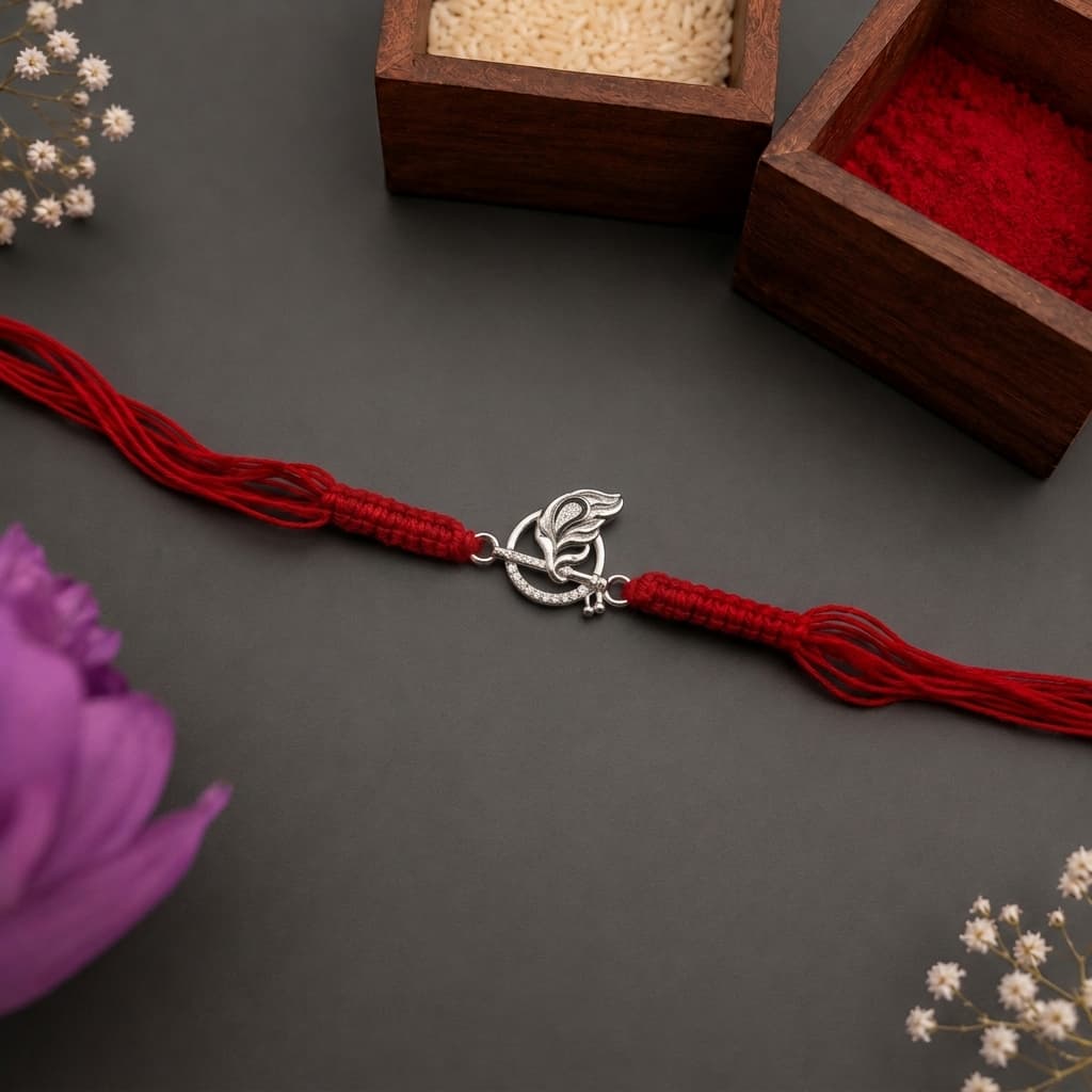 Feather Wing CZ Silver Rakhi