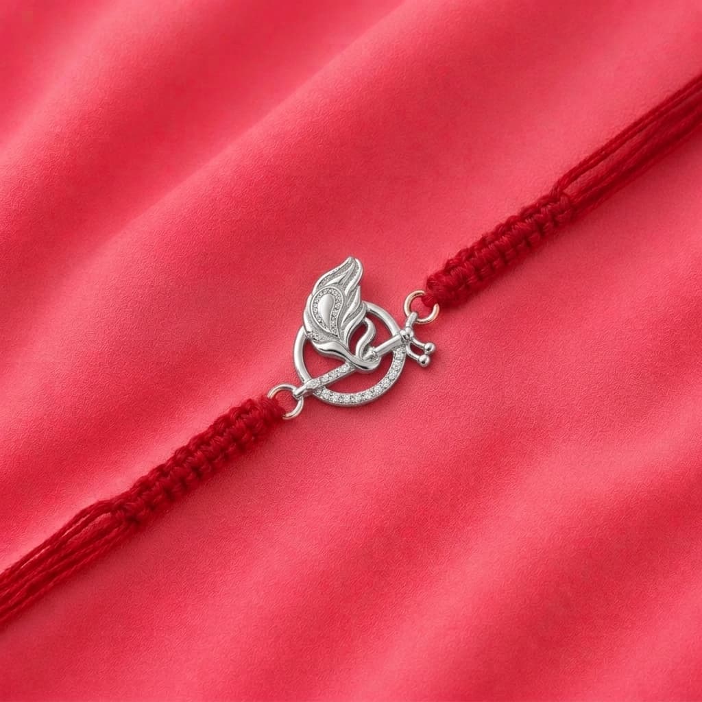 Feather Wing CZ Silver Rakhi 3