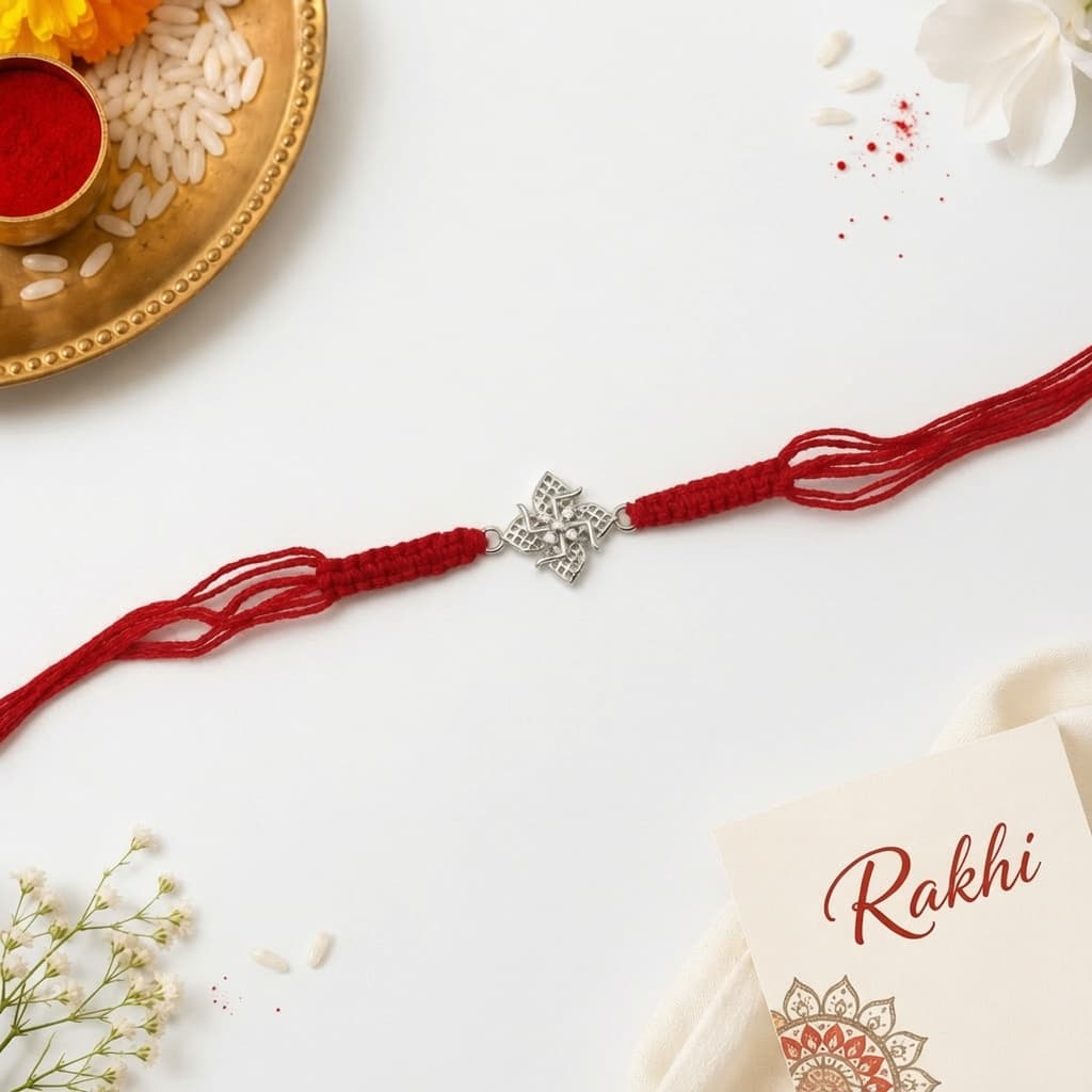 Floral Pinwheel CZ Silver Rakhi