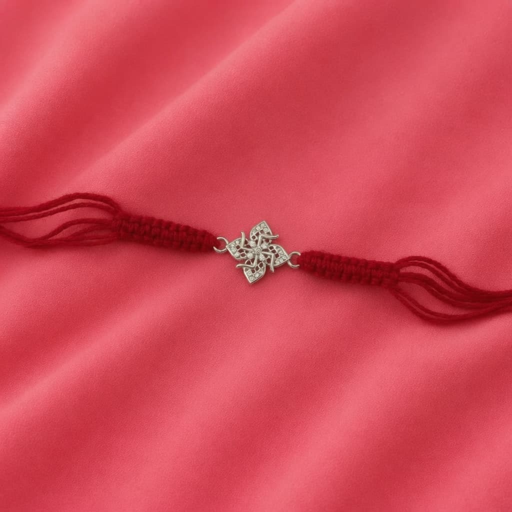 Floral Pinwheel CZ Silver Rakhi 3