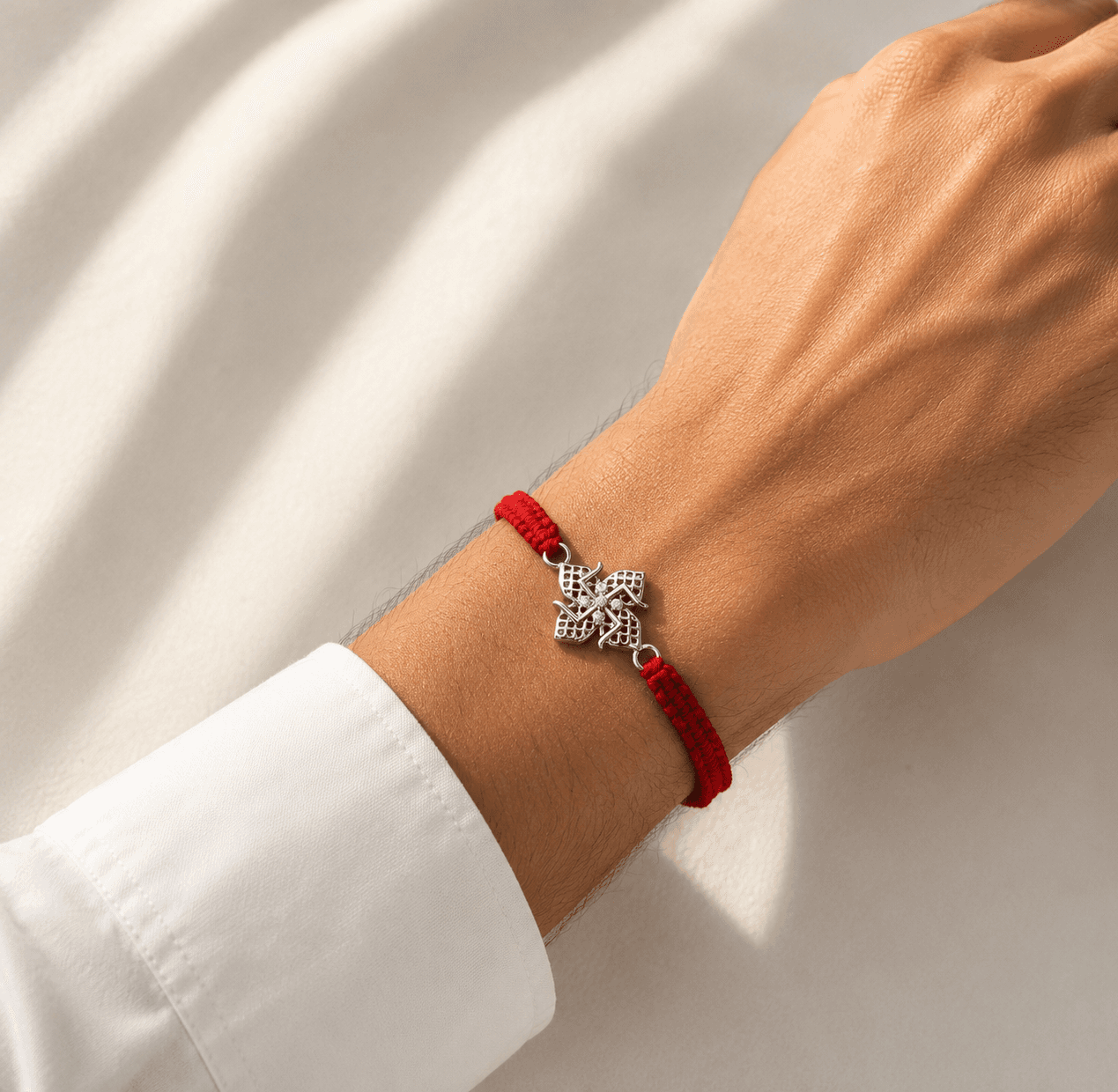 Floral Pinwheel CZ Silver Rakhi 4