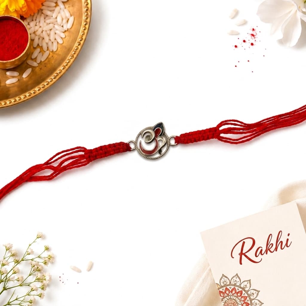 Om Ganesha Enamel Silver Rakhi