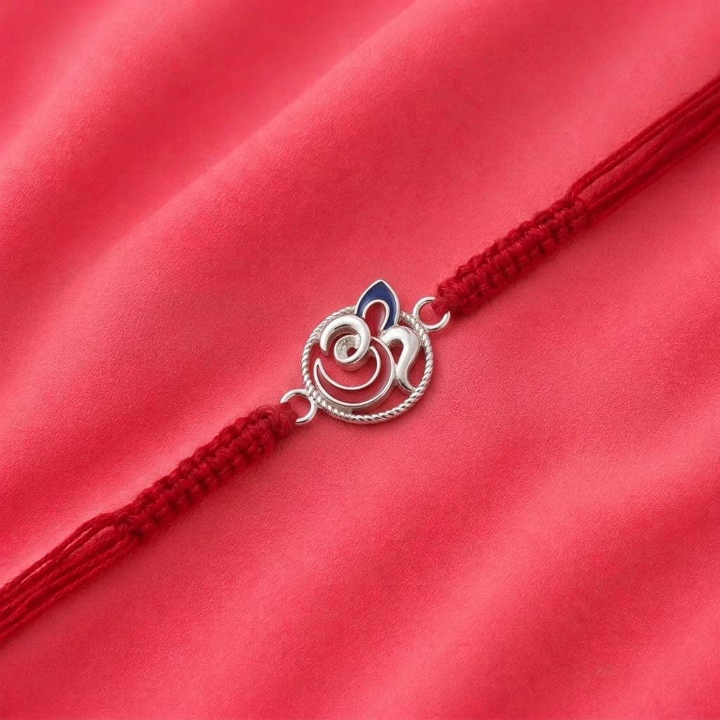 Om Ganesha Enamel Silver Rakhi 3
