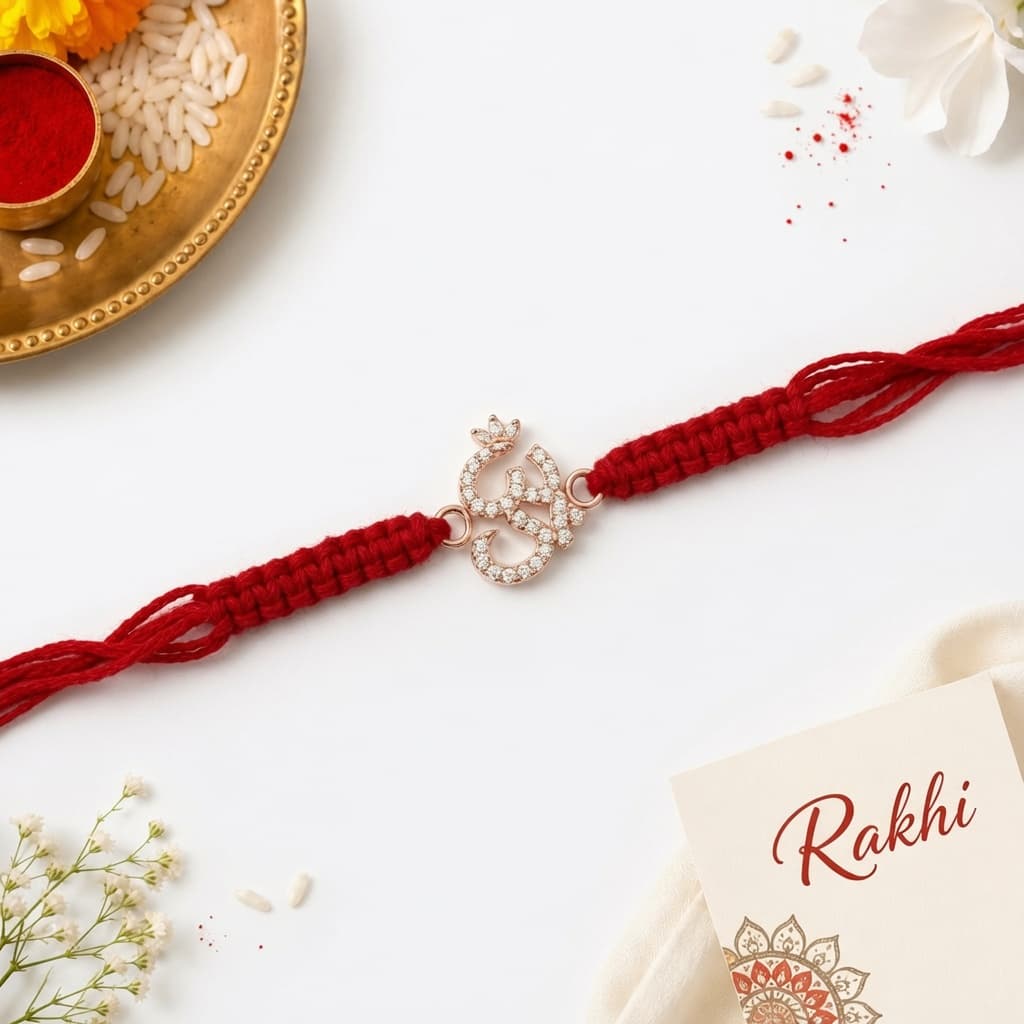 Om Sacred CZ Silver Rakhi
