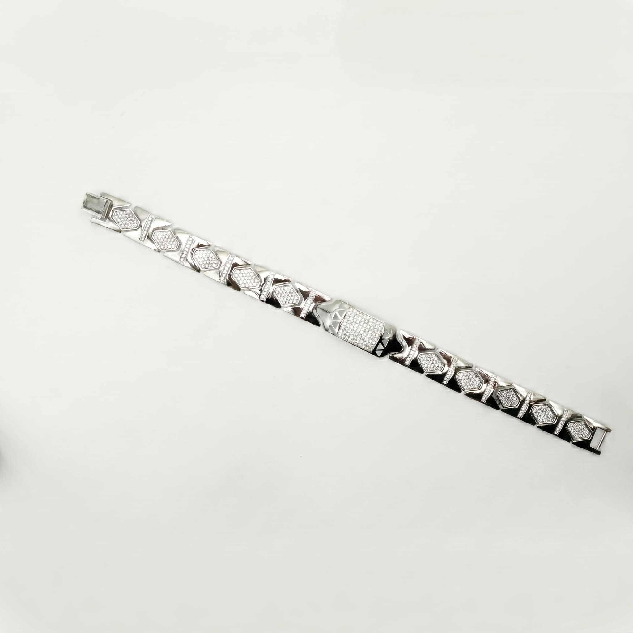 Pave CZ Hexagon Link Bracelet