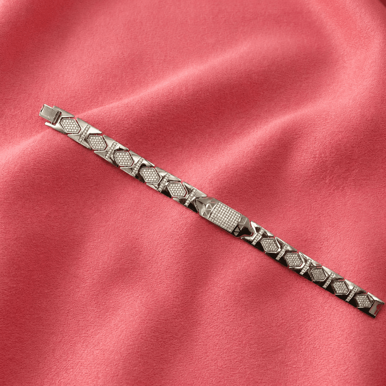 Pave CZ Hexagon Link Bracelet