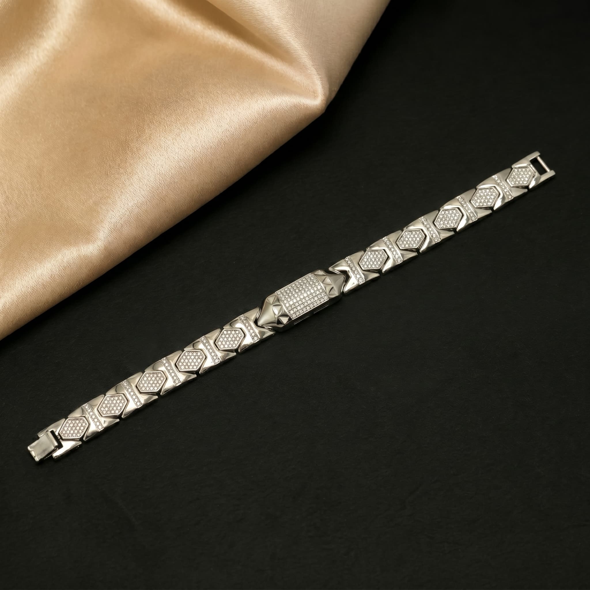 Pave CZ Hexagon Link Bracelet 3
