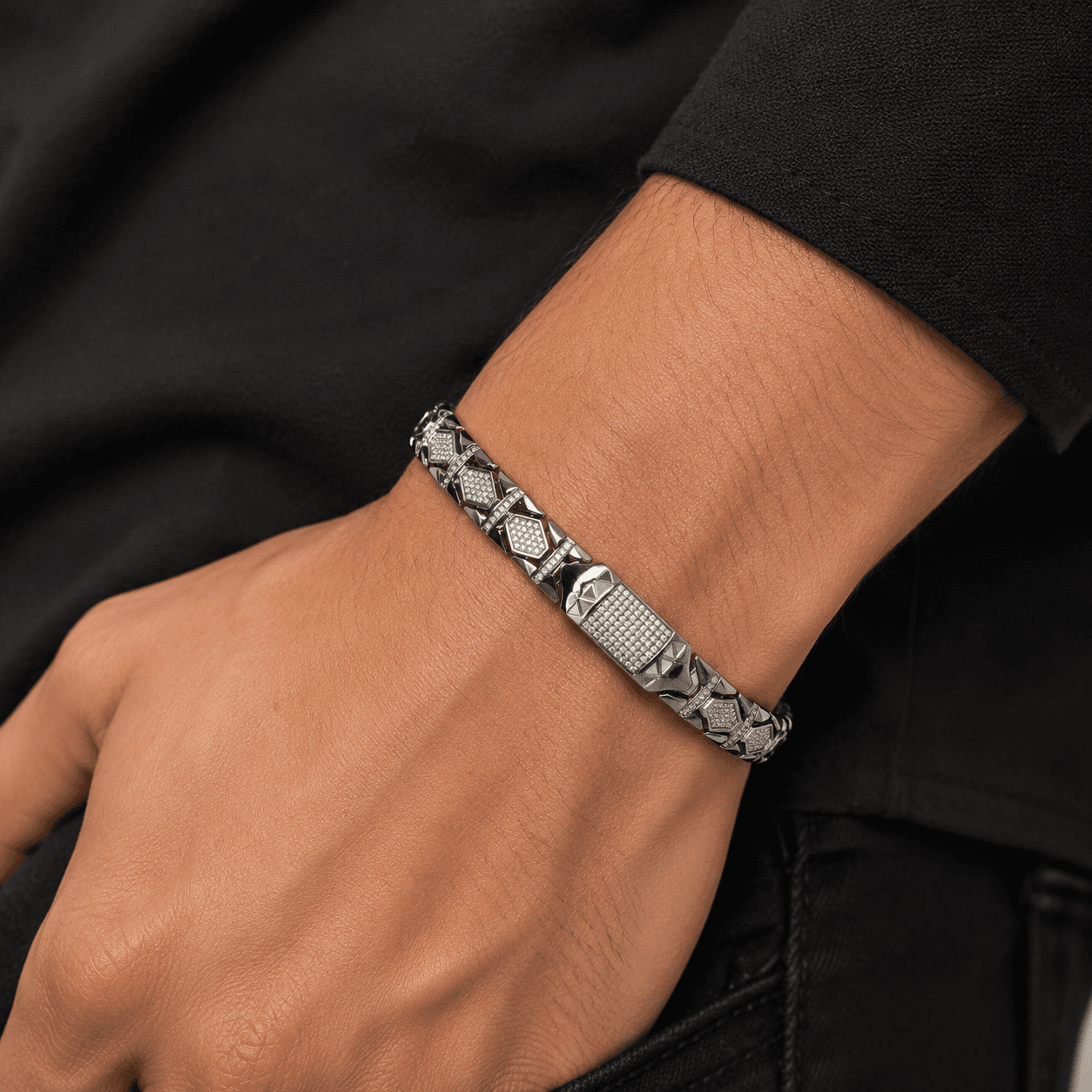 Pave CZ Hexagon Link Bracelet 4