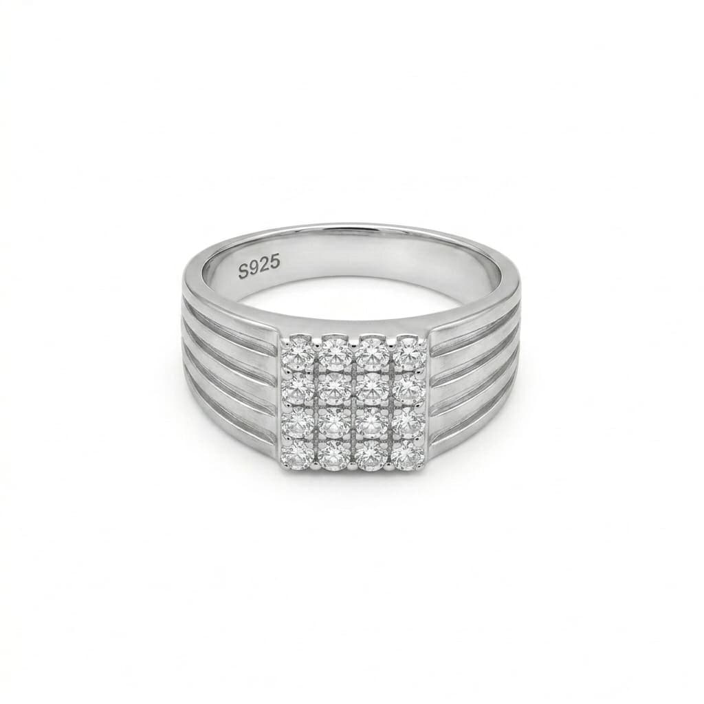 Pave Grid Signet Band