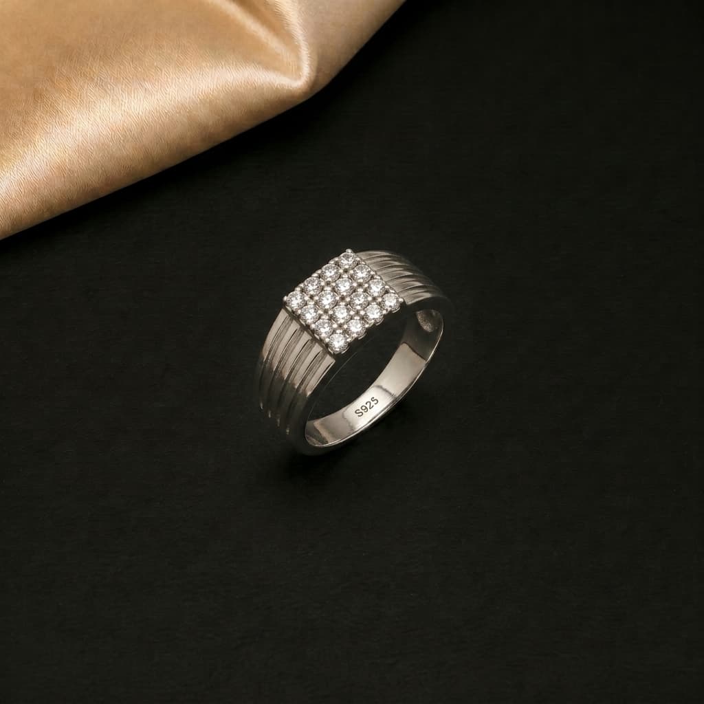 Pave Grid Signet Band