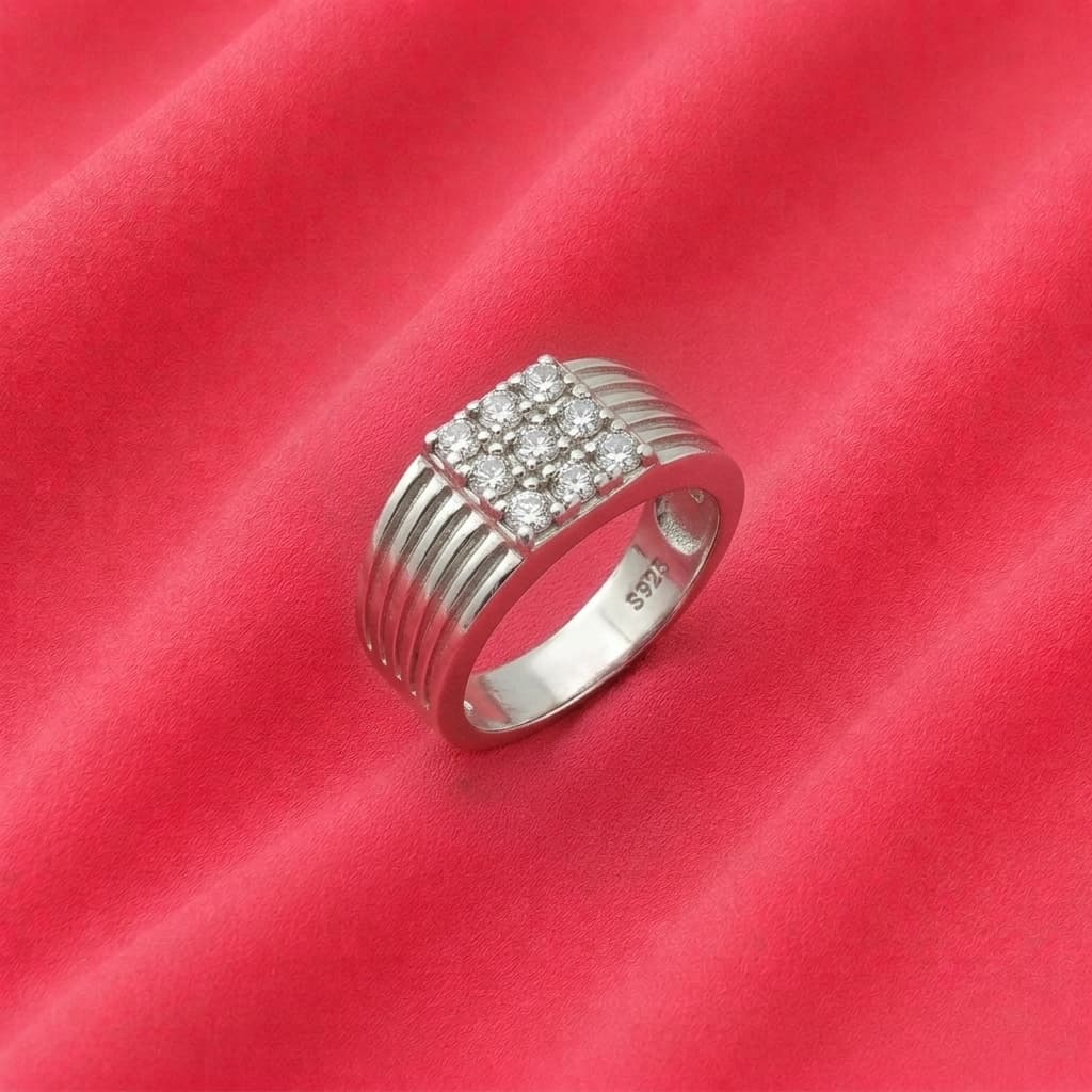 Pave Grid Signet Band 3