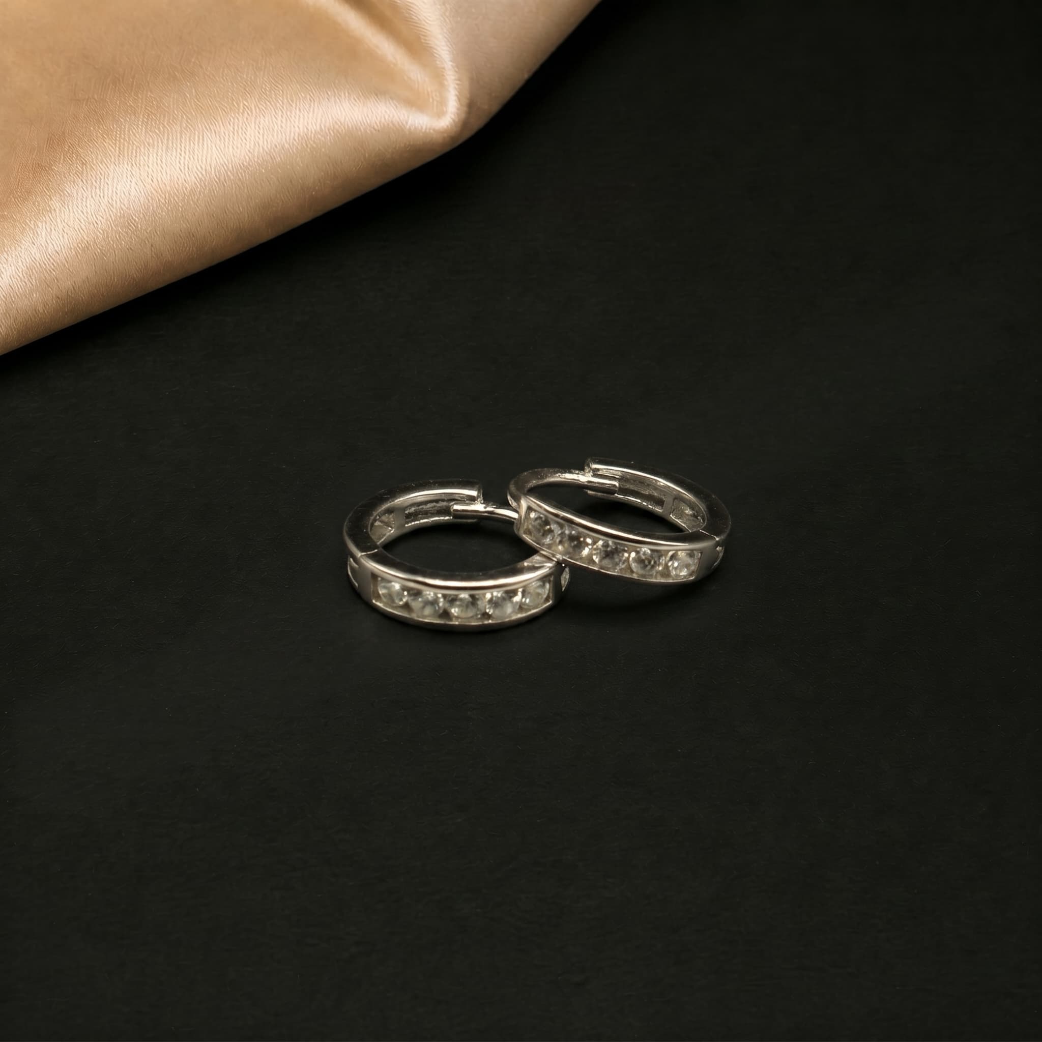Pave Line Huggie Hoop Earrings