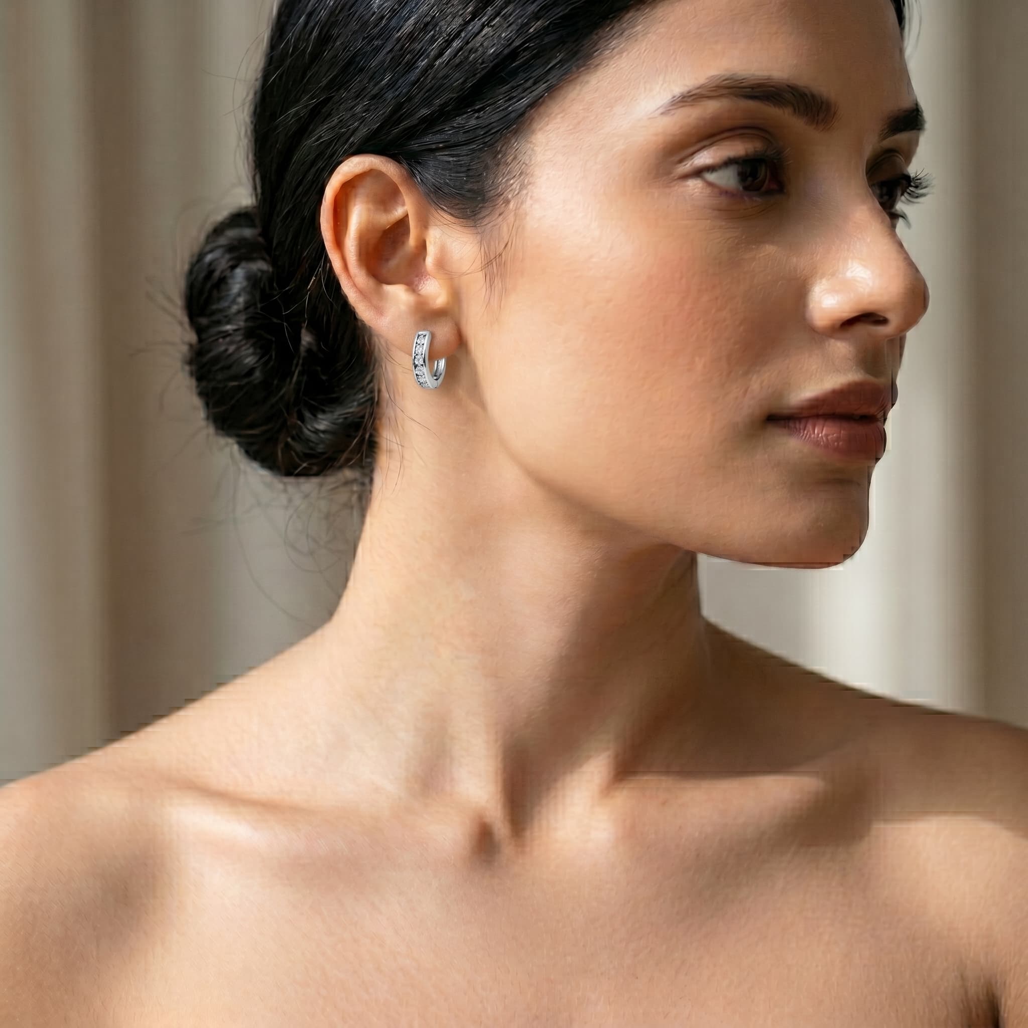 Pave Line Huggie Hoop Earrings 4