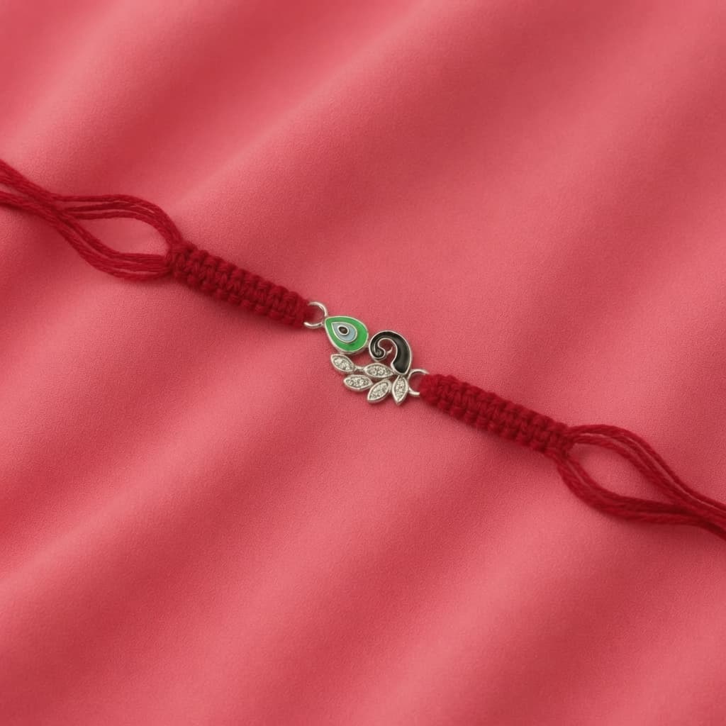 Peacock Evil-Eye Silver Rakhi 3