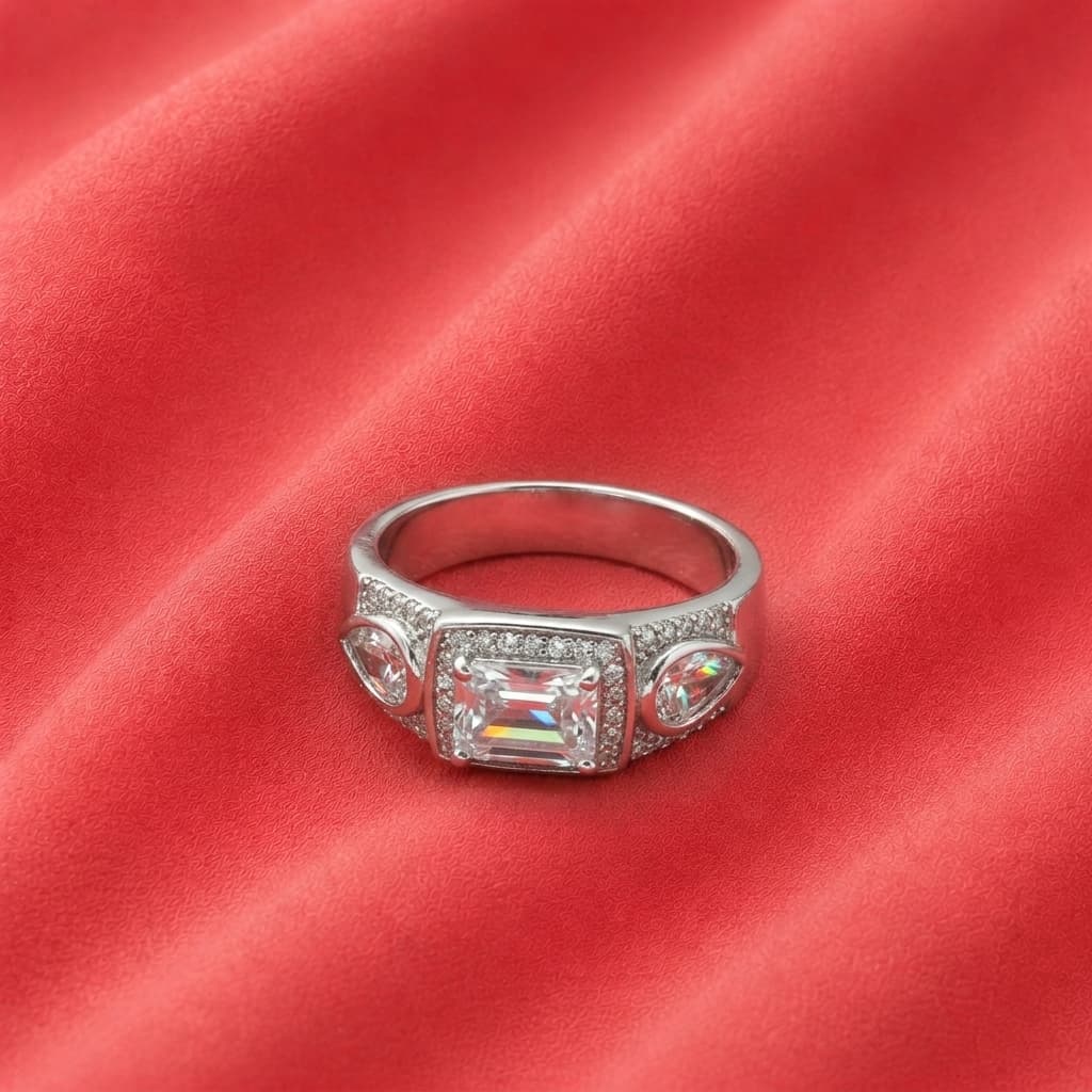 Radiant Three Stone Halo Ring 3