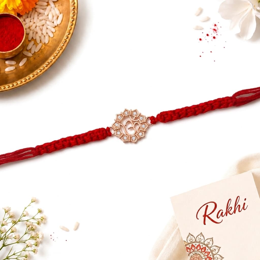 Rose Gold Om Lotus CZ Rakhi