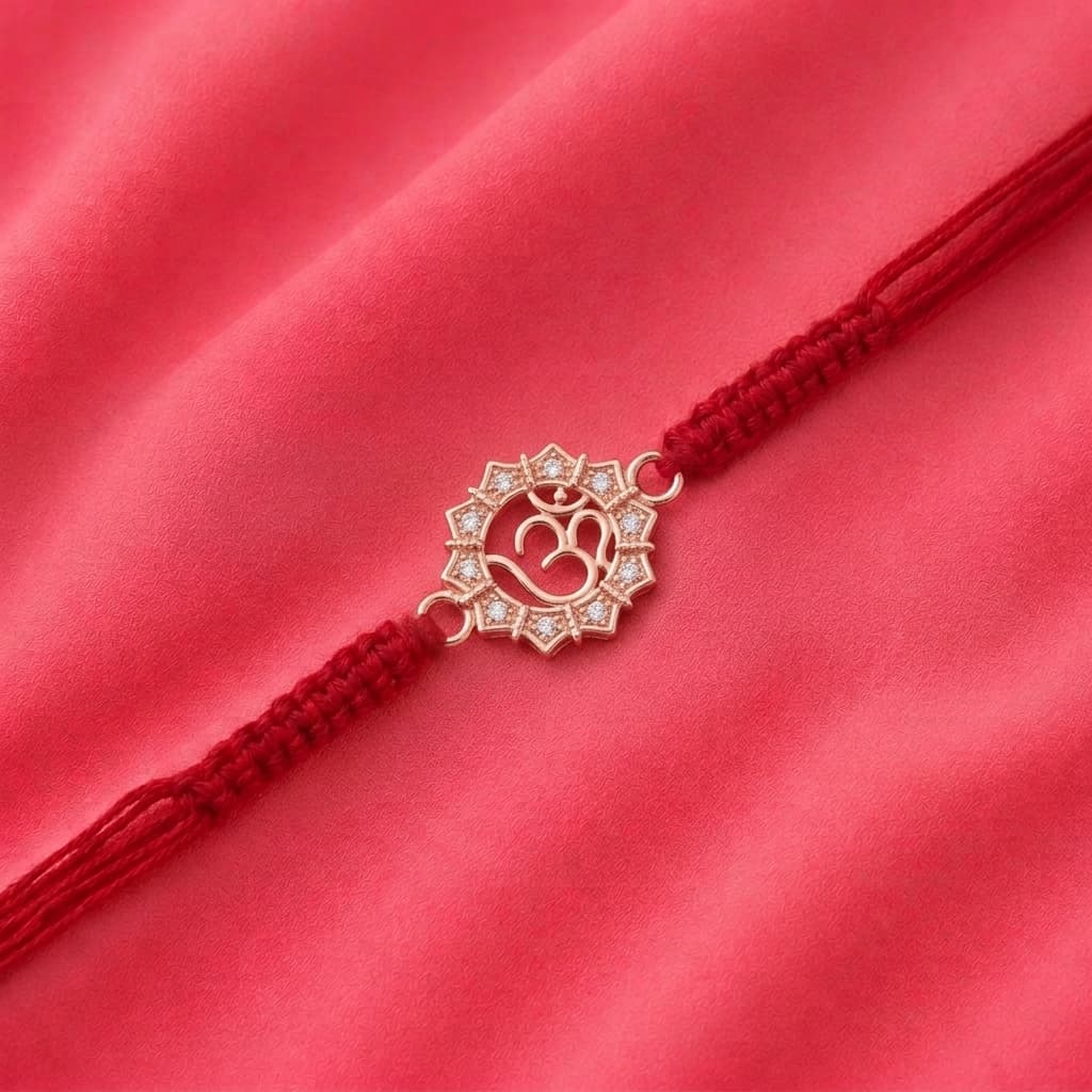 Rose Gold Om Lotus CZ Rakhi 3