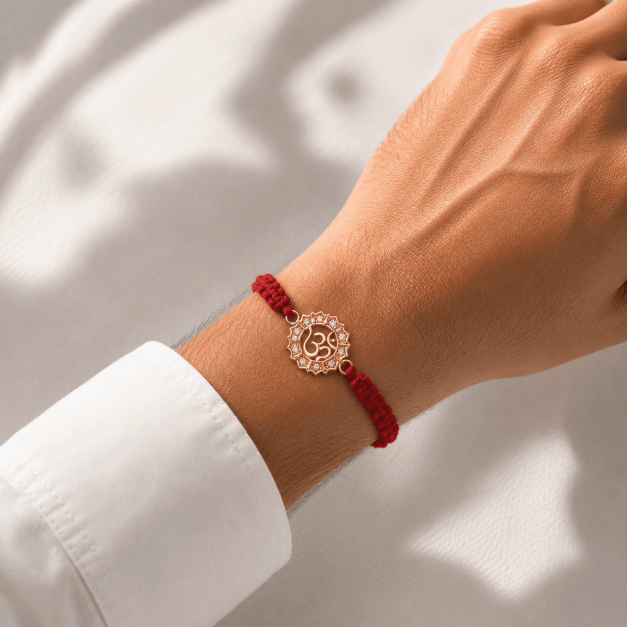 Rose Gold Om Lotus CZ Rakhi 4