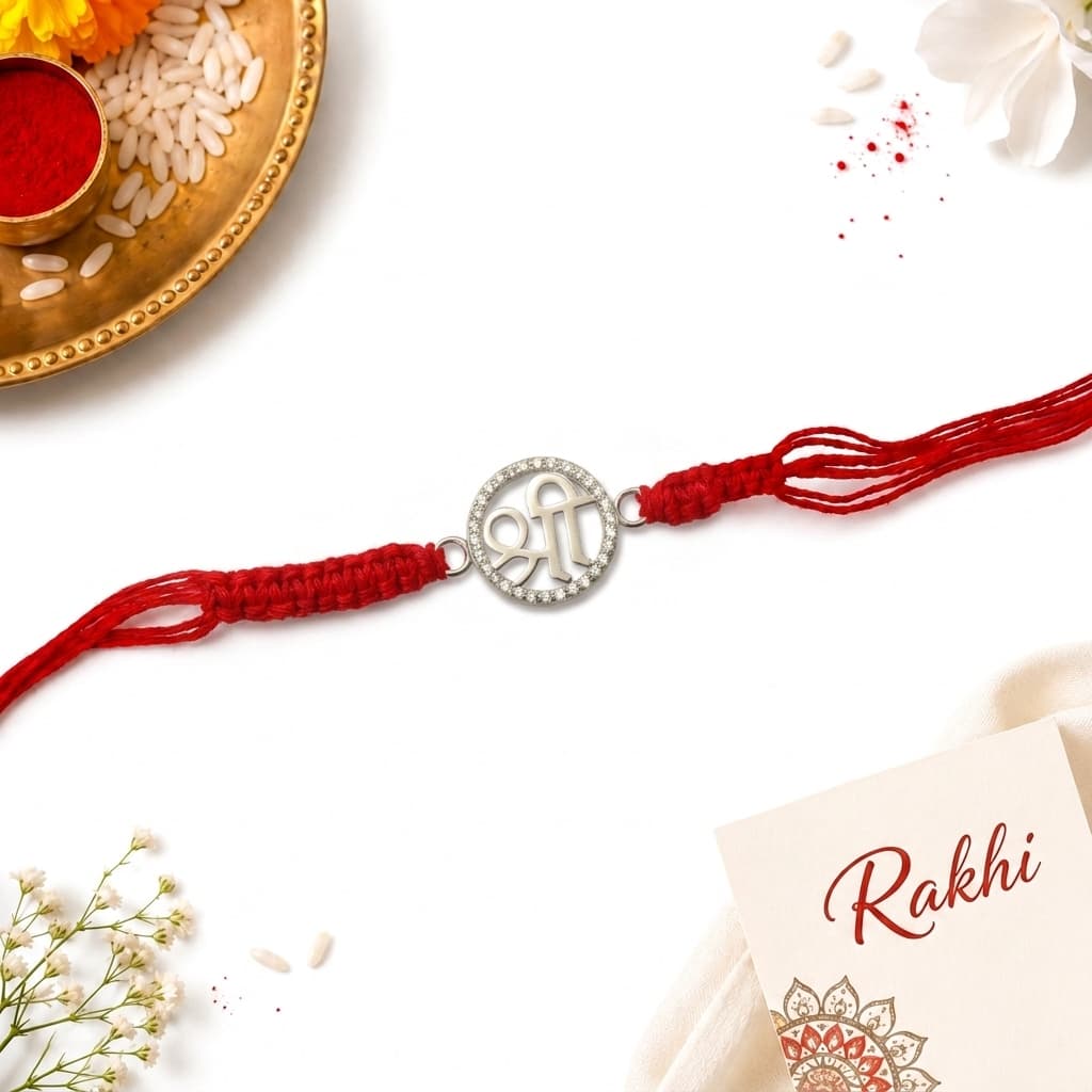 Shree Sacred CZ Silver Rakhi