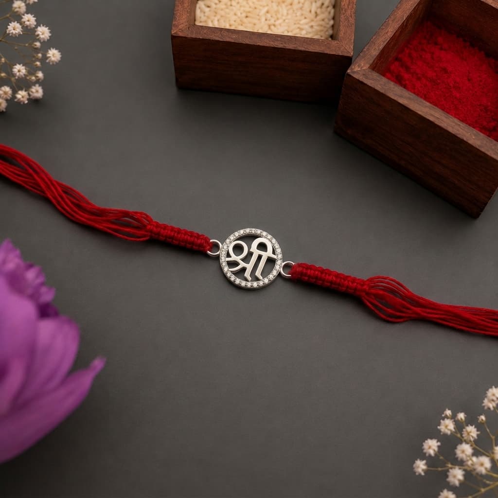 Shree Sacred CZ Silver Rakhi