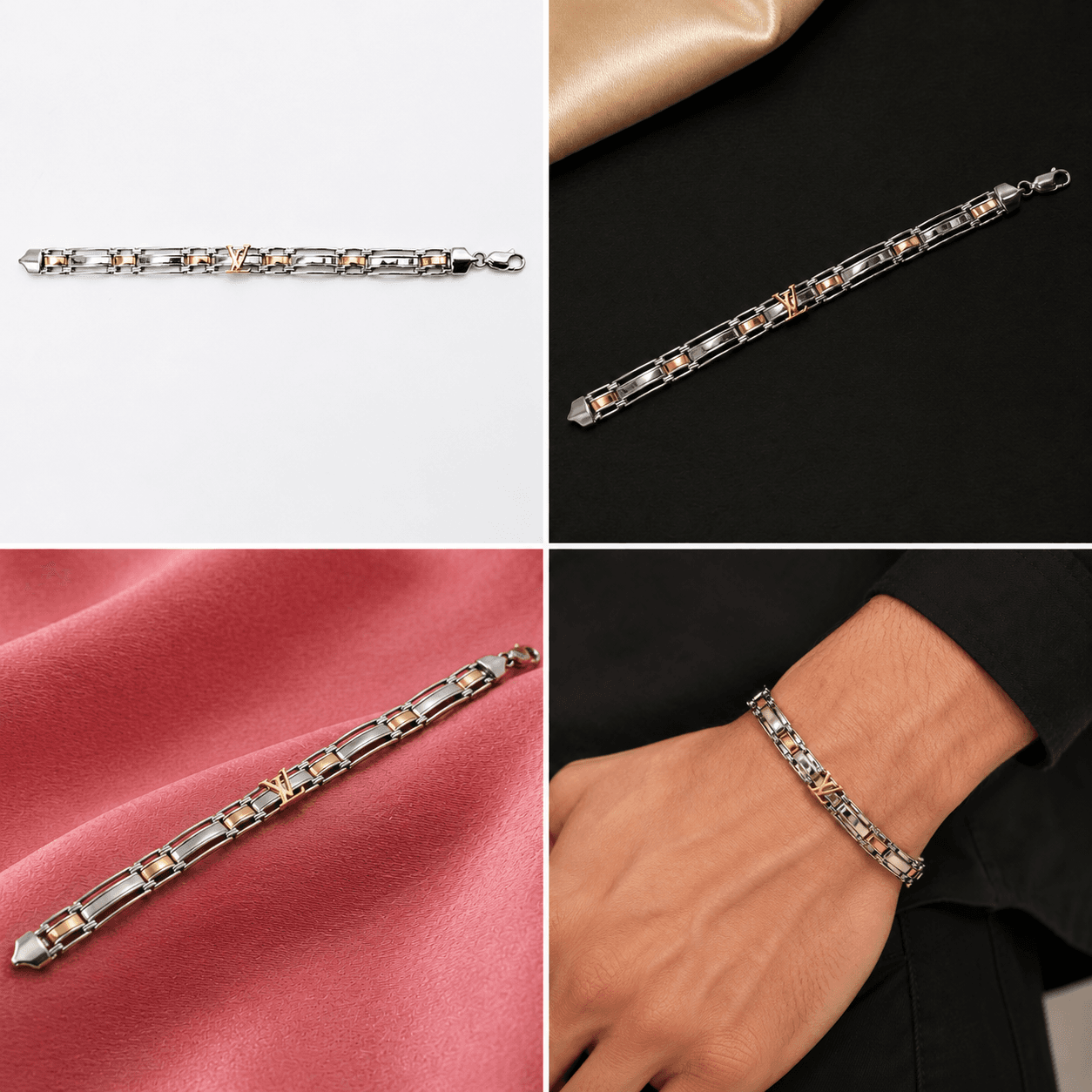 Two Tone Monogram Link Bracelet 5