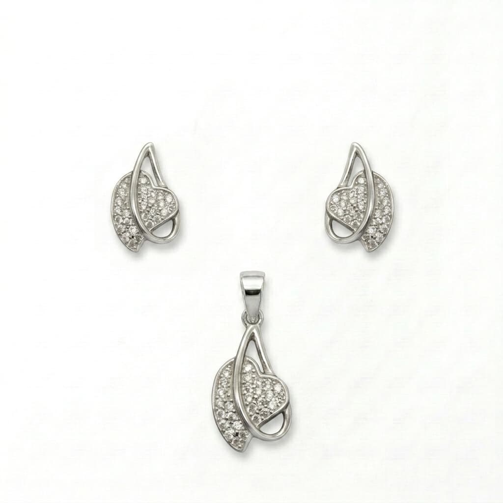 Calla Leaf Pave Necklace & Earring Set