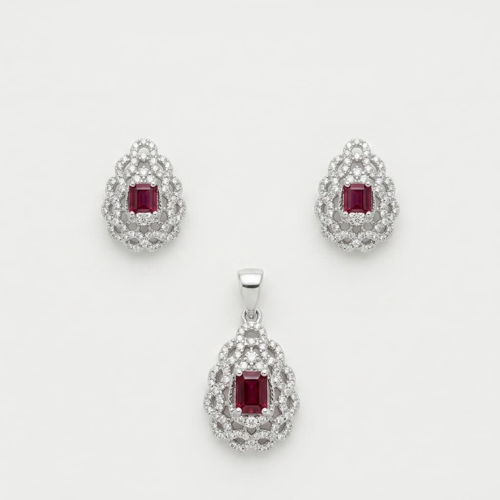 Crimson Lace Teardrop Necklace & Earring Set