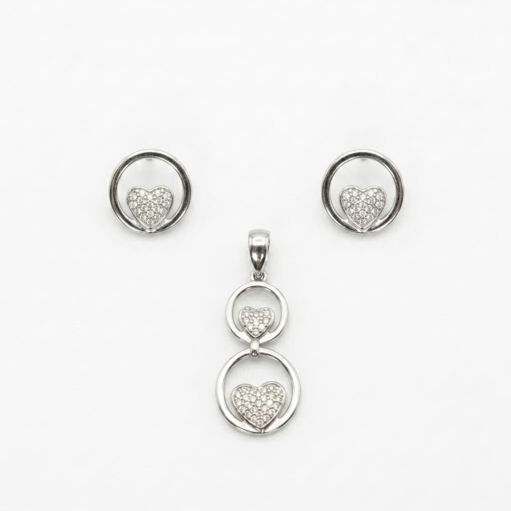 Double Heart Circle Drop Pendant & Earring Set