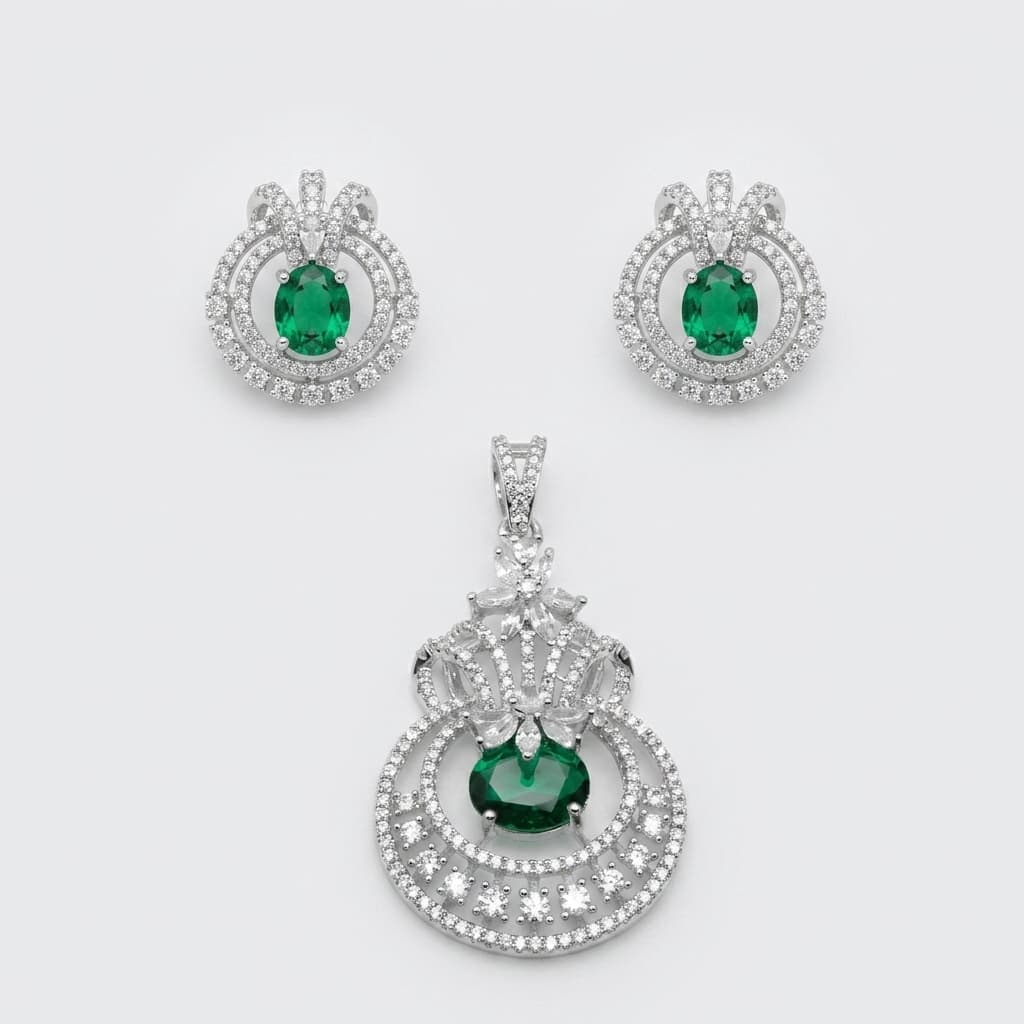 Emerald Regal Crown Necklace & Earring Set