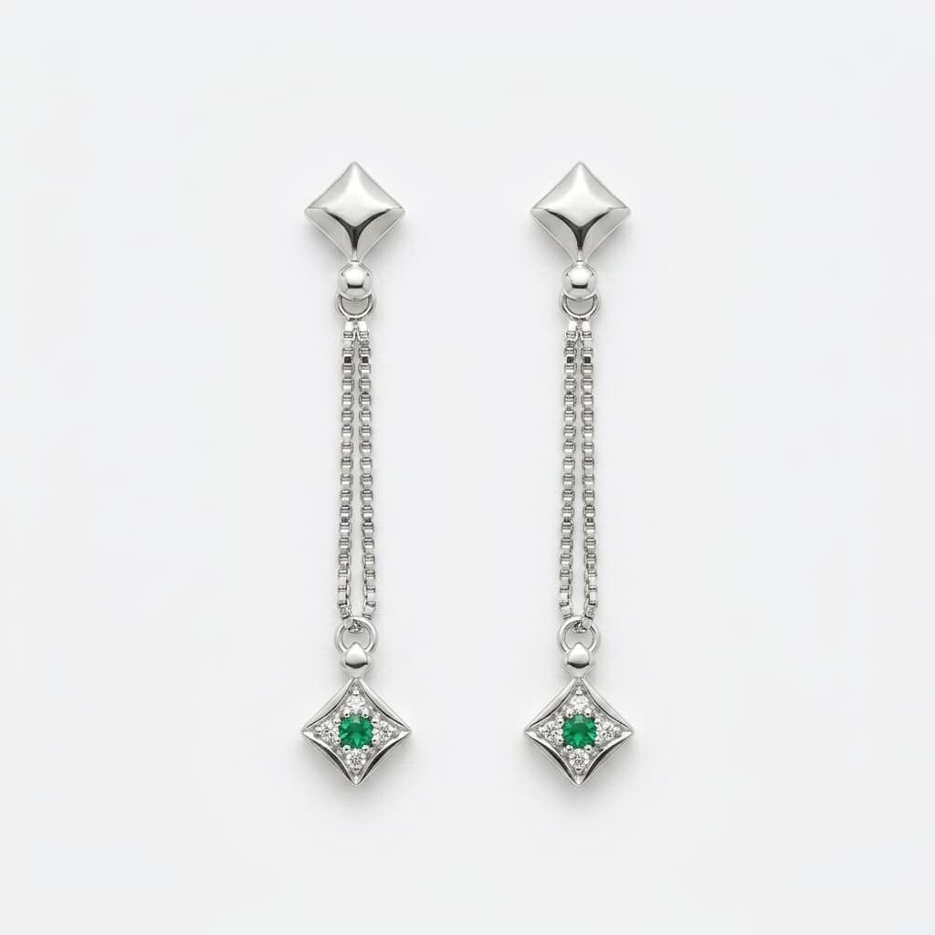 Emerald Star Chain Drop Earrings