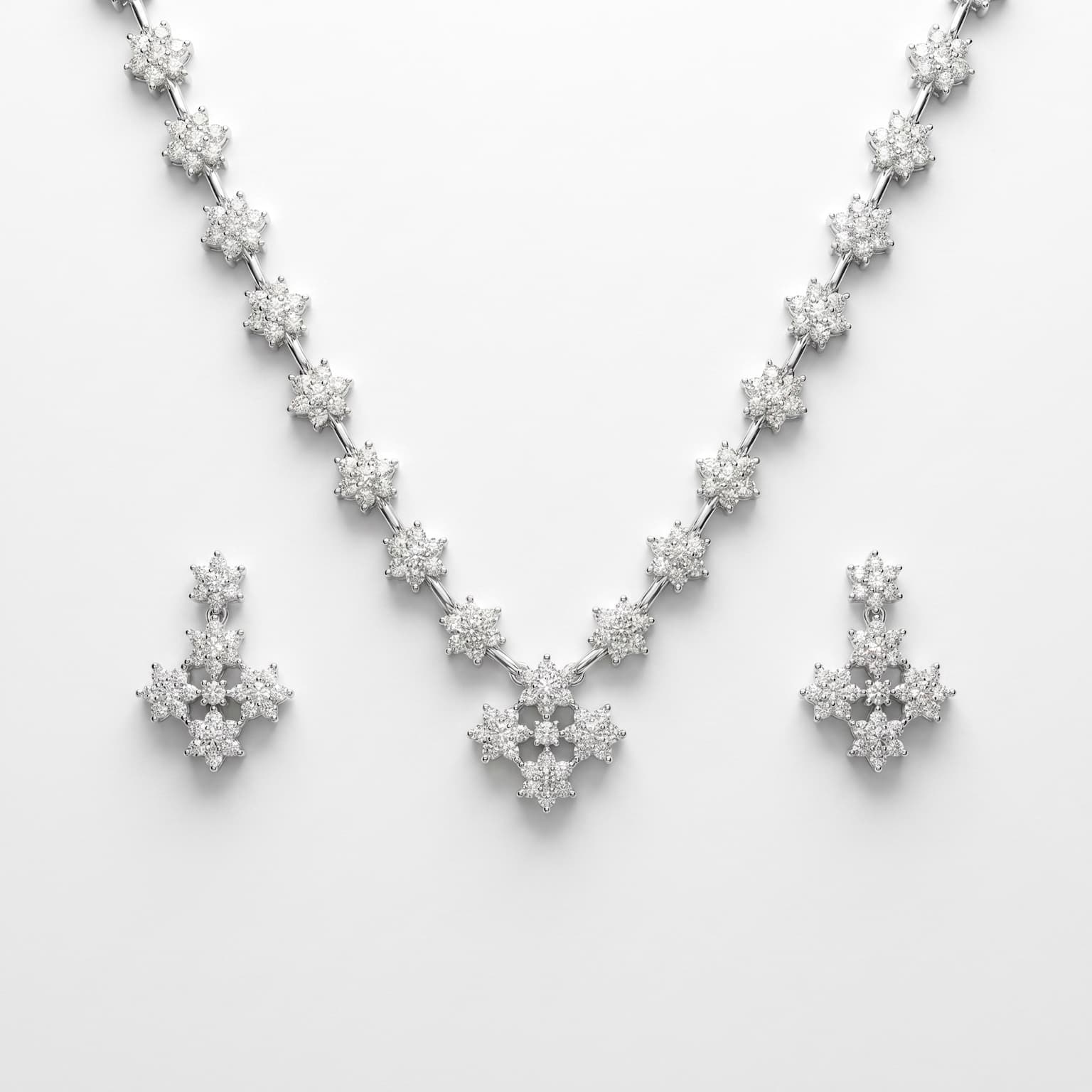 Floral Cluster CZ Necklace & Earring Set