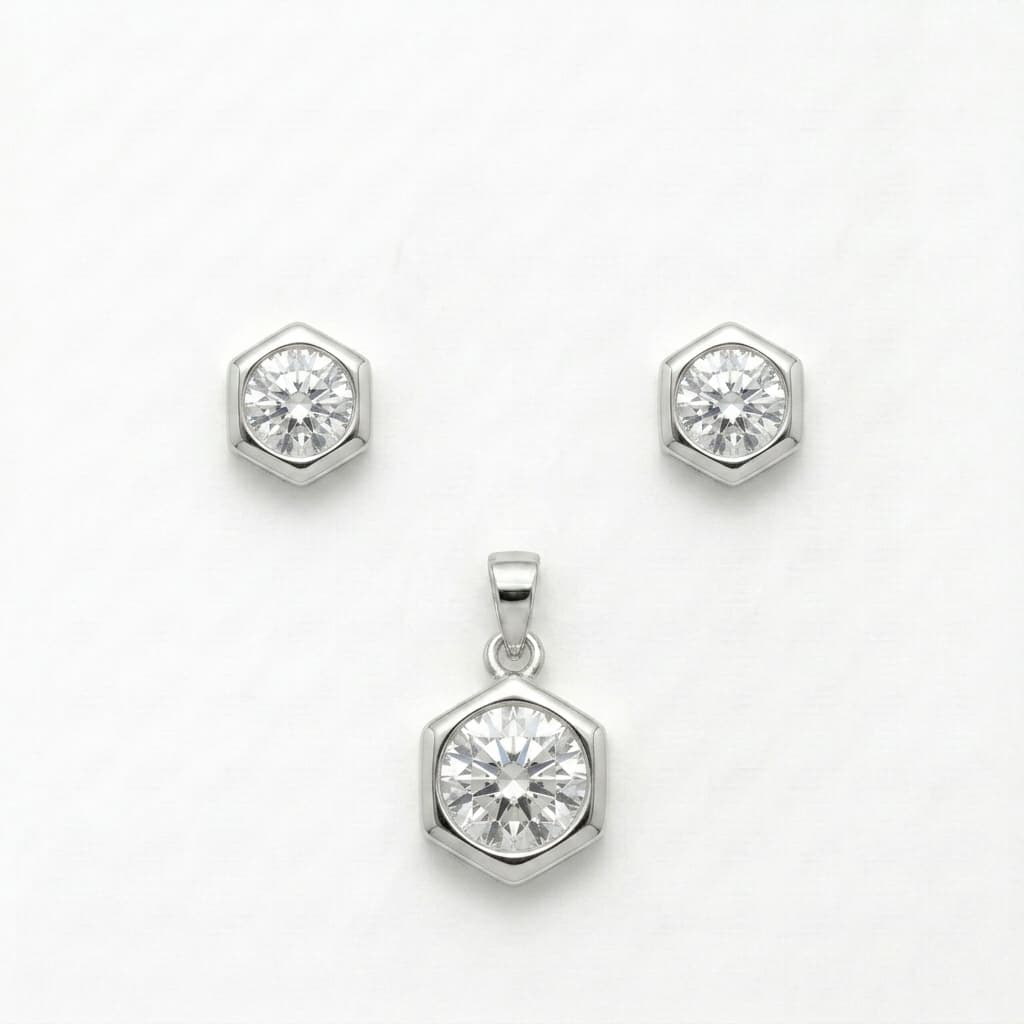 Hexagon Solitaire Necklace & Earring Set