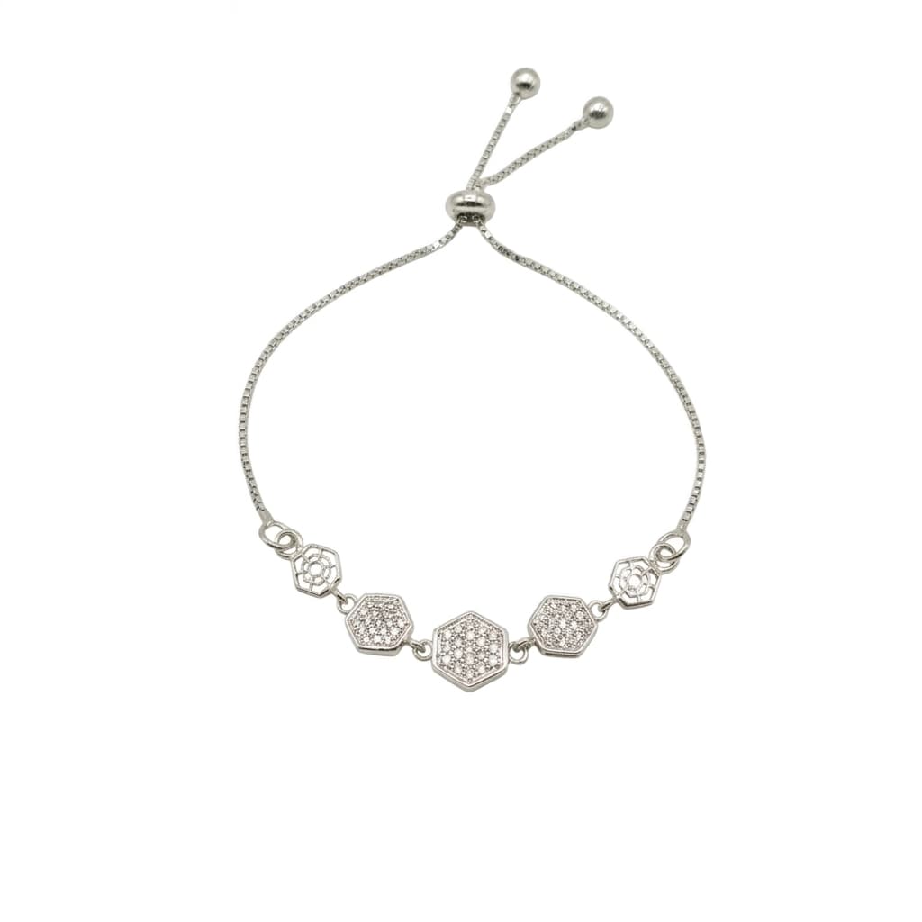 Honeycomb Hexagon Adjustable Silver Bracelet