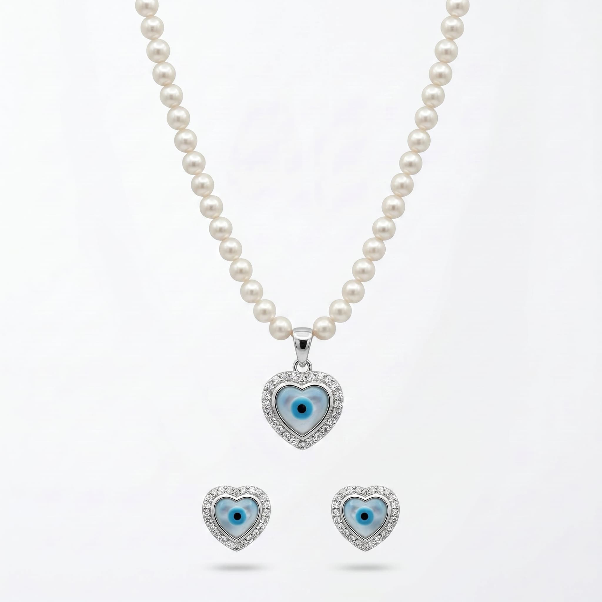 Mother of Pearl Evil Eye Heart Necklace & Earring Set
