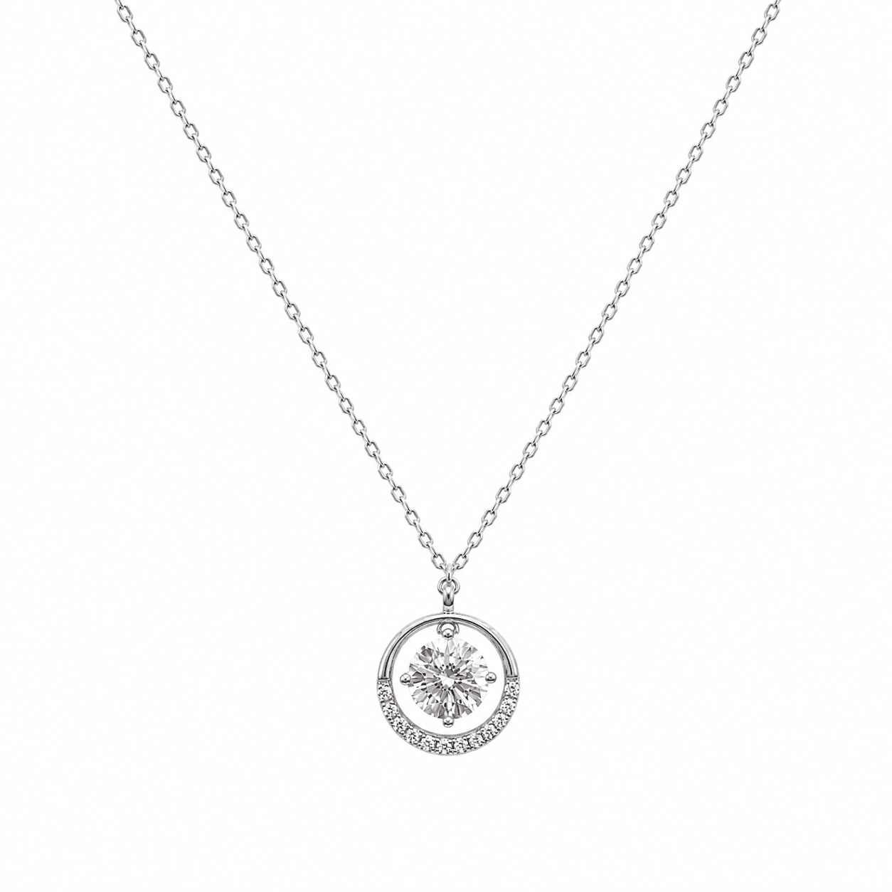 Open Circle Halo Solitaire Necklace (Moissanite)