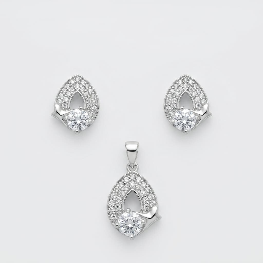 Petal Drop Solitaire Necklace & Earring Set