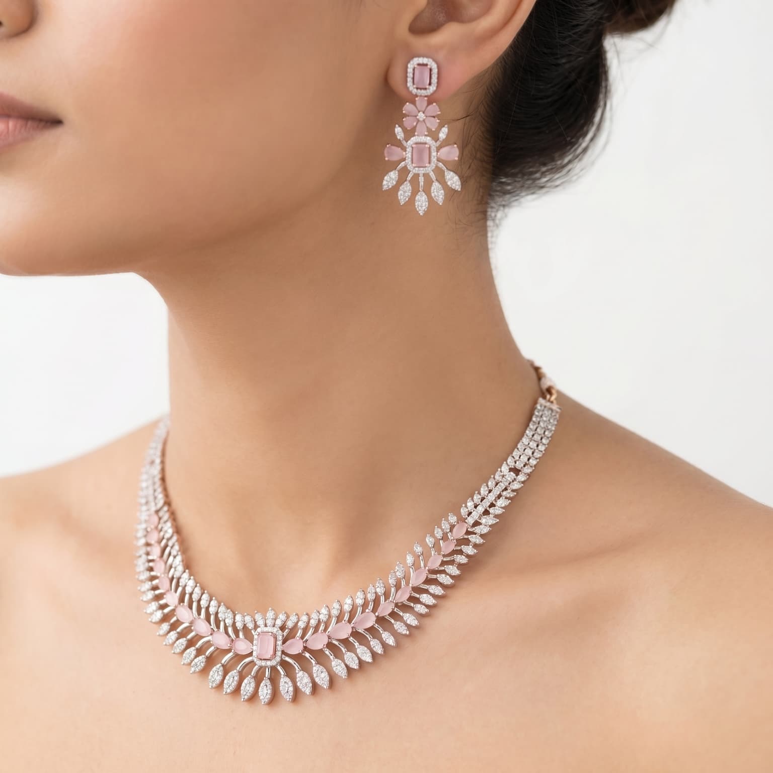 Pink Petal Bridal Necklace & Earring Set