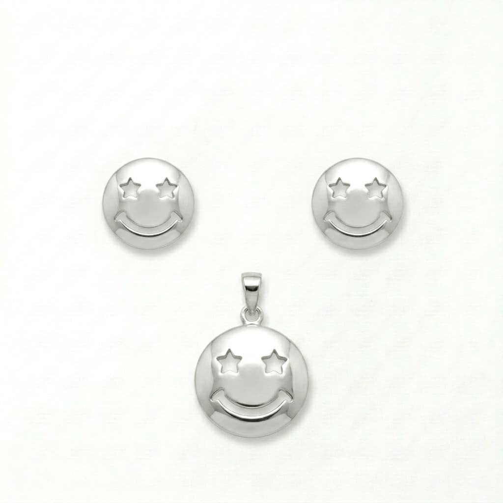 Star-Eyed Smiley Face Pendant & Earring Set