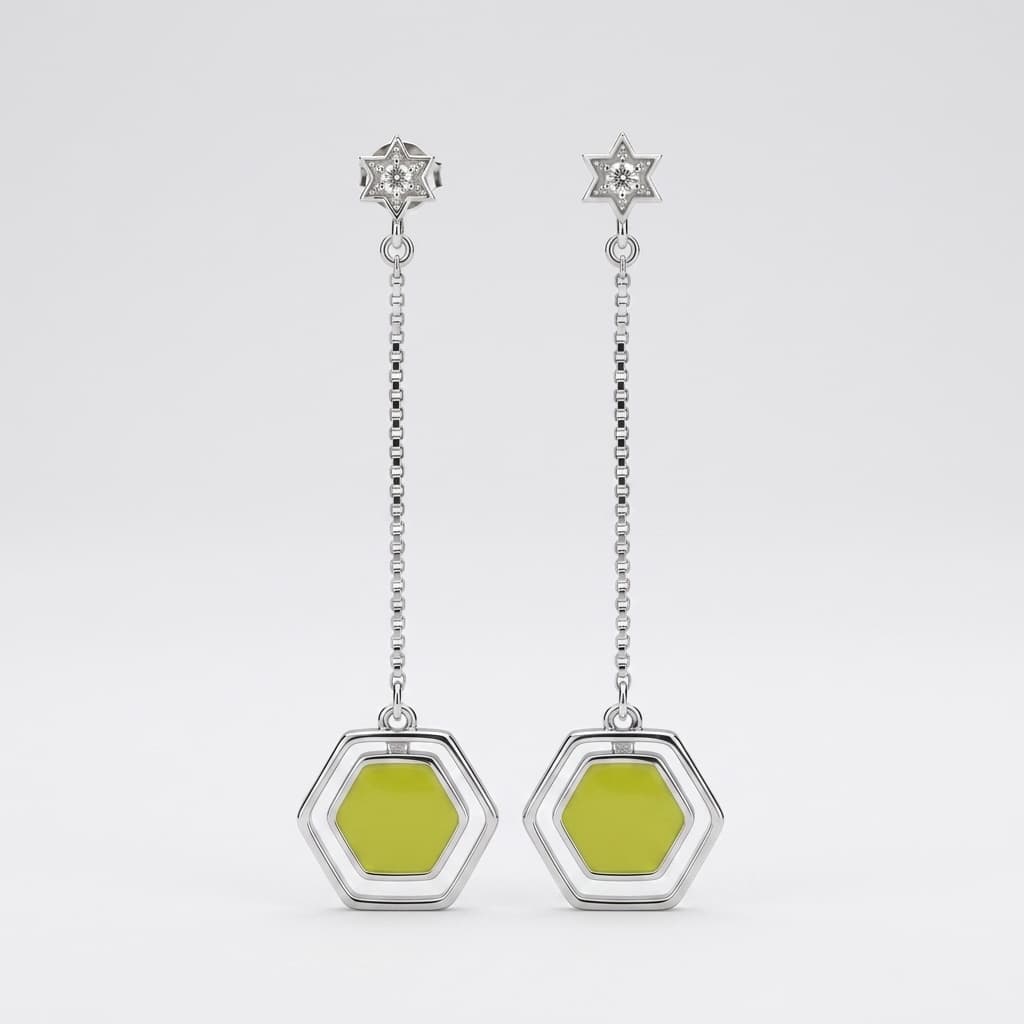 Star Stud Hexagon Long Chain Drops