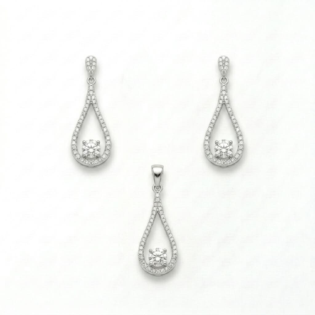 Teardrop Halo Floating Solitaire Necklace & Earring Set