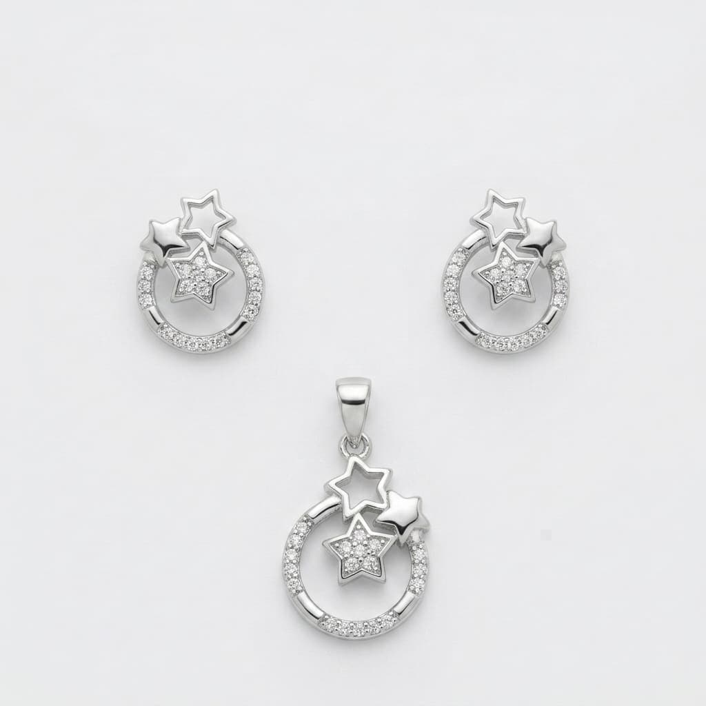 Triple Star Open Circle Pendant & Earring Set