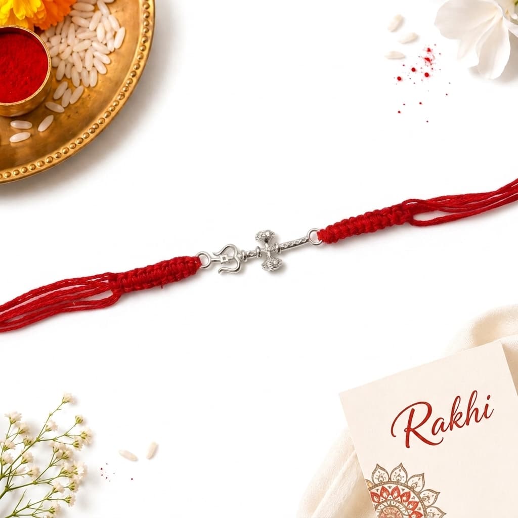 Trishul Damru Shiva Silver Rakhi